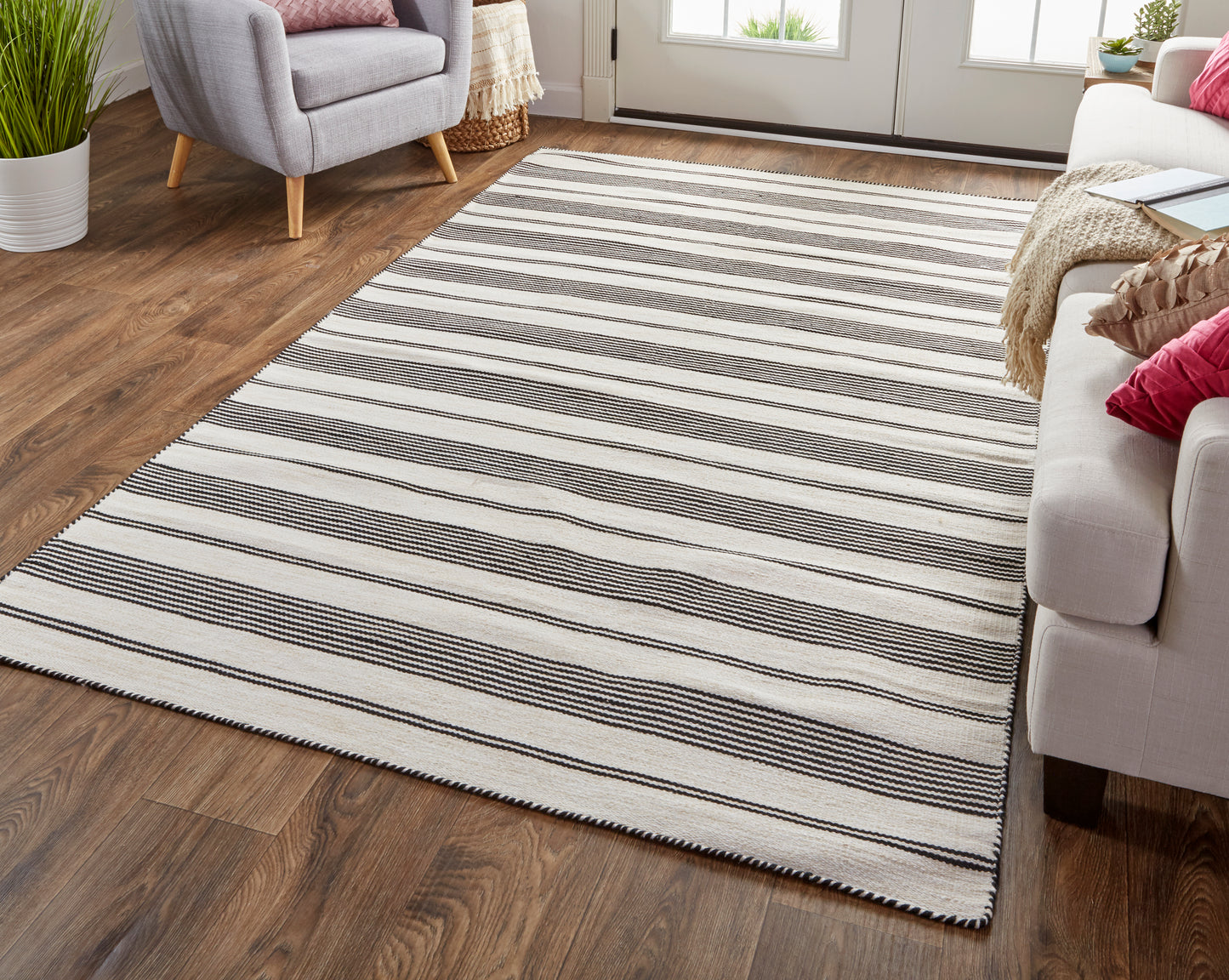 Duprine Transitional/Casual/Nautical & Coastal Stripes/Geometric Black/White/Ivory - Feizy Rug