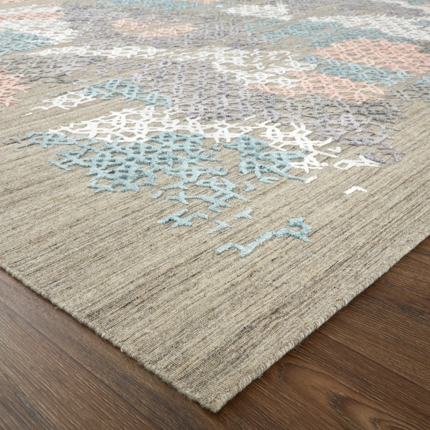 Elias Modern/Casual Abstract/Geometric/Distressed Pink/Blue/Taupe - Feizy Rug