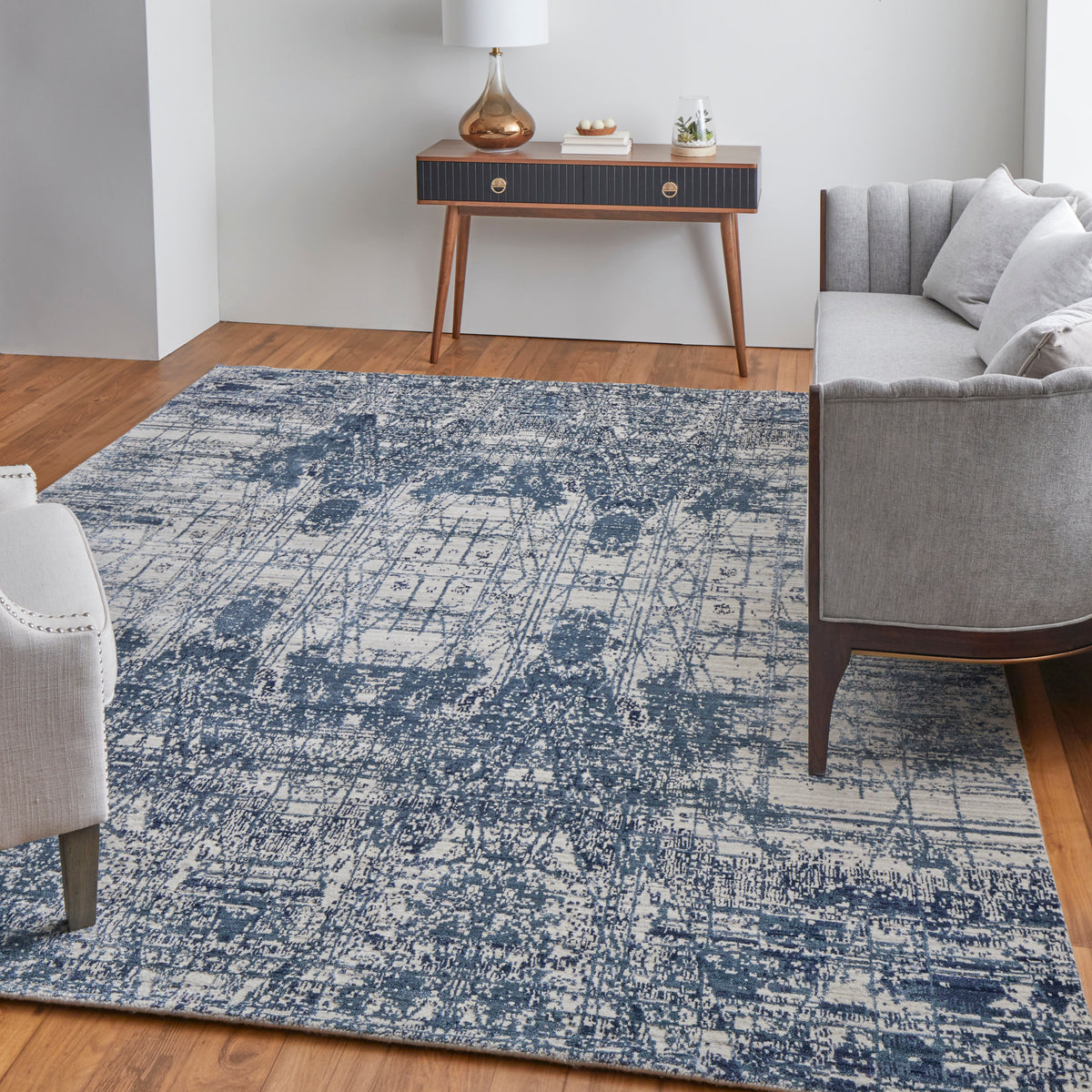 Eastfield Modern/Casual Abstract/Distressed Blue/Ivory 69AE - Feizy Rug