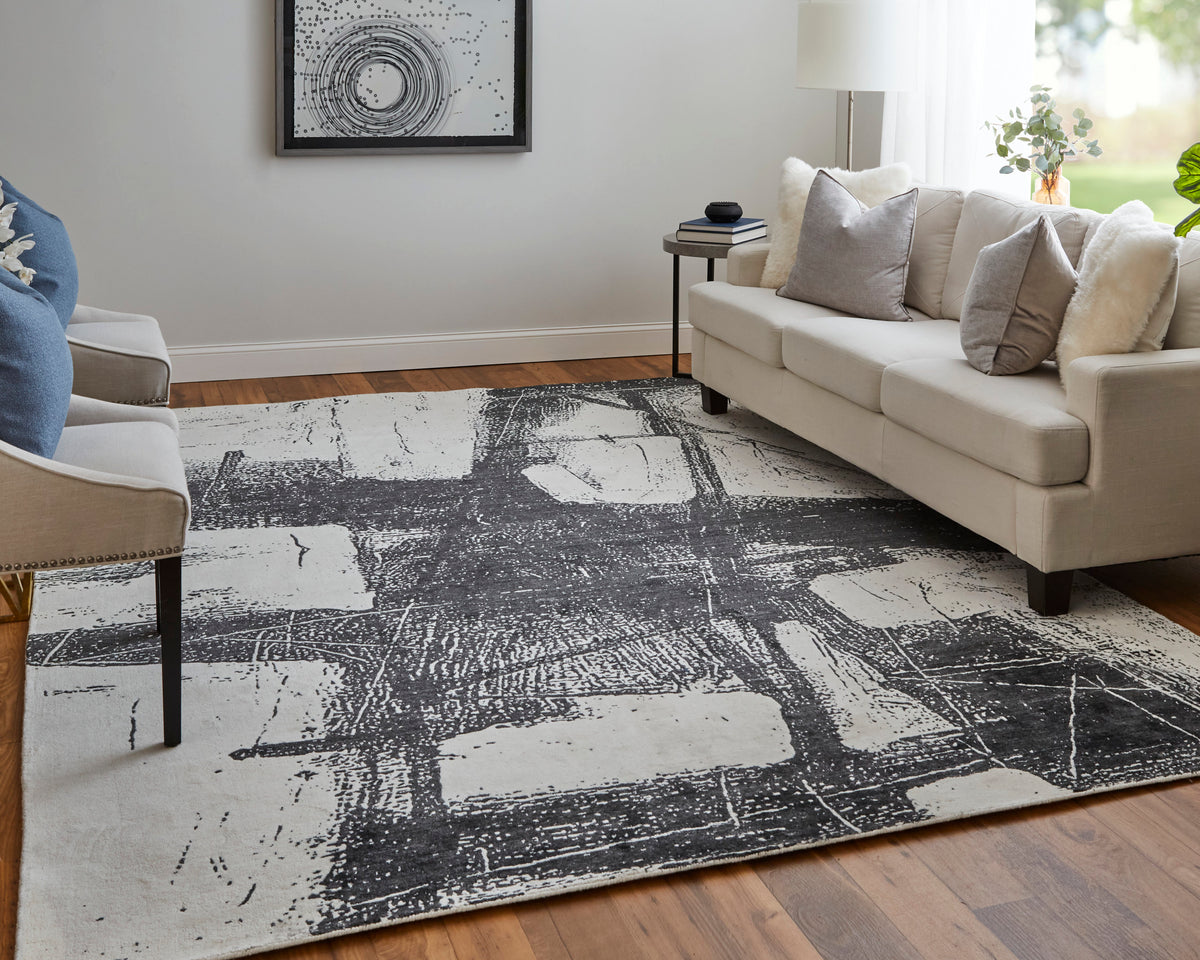 Coda Modern/Industrial/Global Abstract/Watercolor Black/White 8927 - Feizy Rug