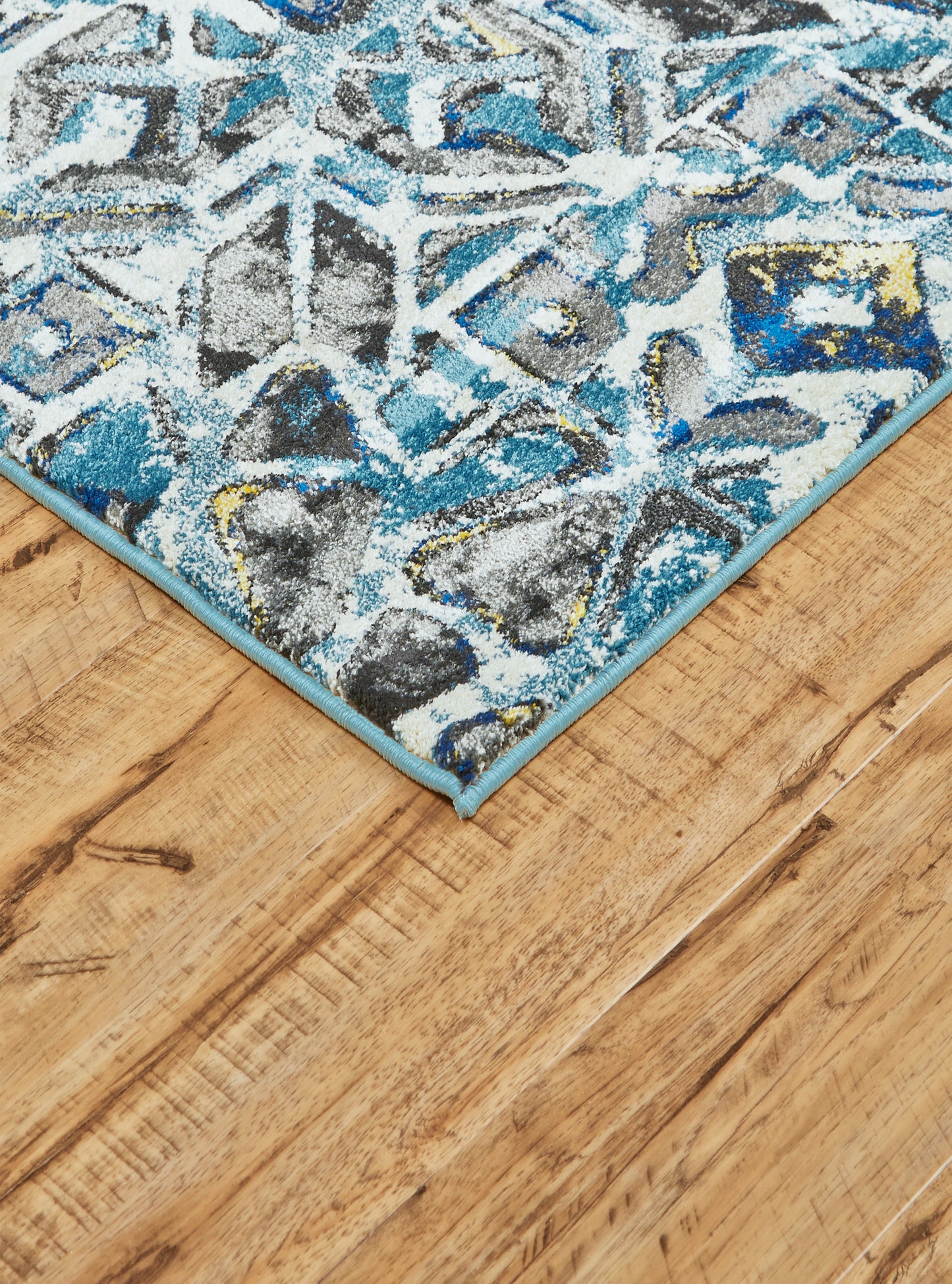 Brixton Modern/Bohemian & Eclectic/Industrial Geometric/Abstract Blue/Ivory/Taupe - Feizy Rug