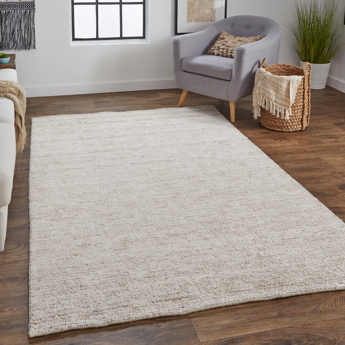 Delino Transitional/Casual/Industrial Solid Taupe - Feizy Rug