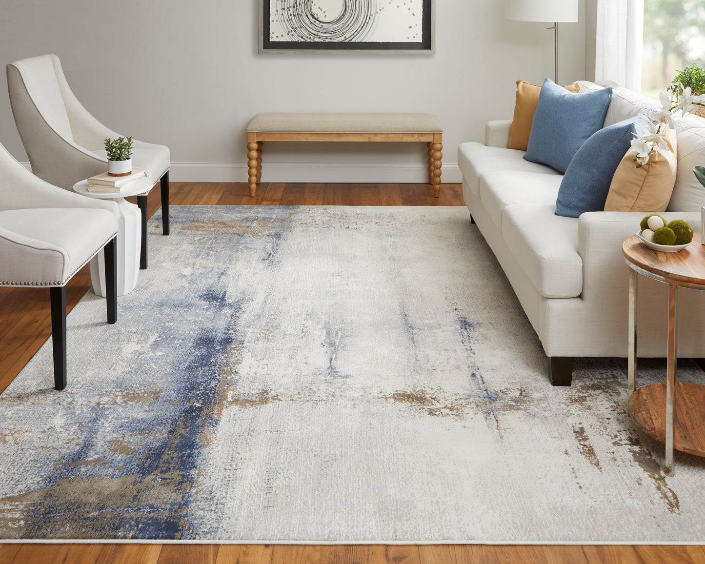 Clio Modern/Bohemian & Eclectic/Casual Ivory/Blue/Brown Accent Rug