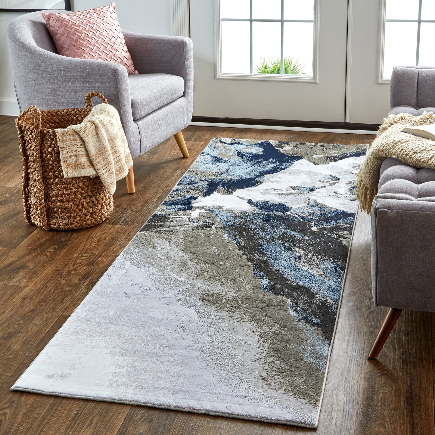 Gaspar Modern/Industrial/Country Abstract/Watercolor Blue/Gray/White - Feizy Rug