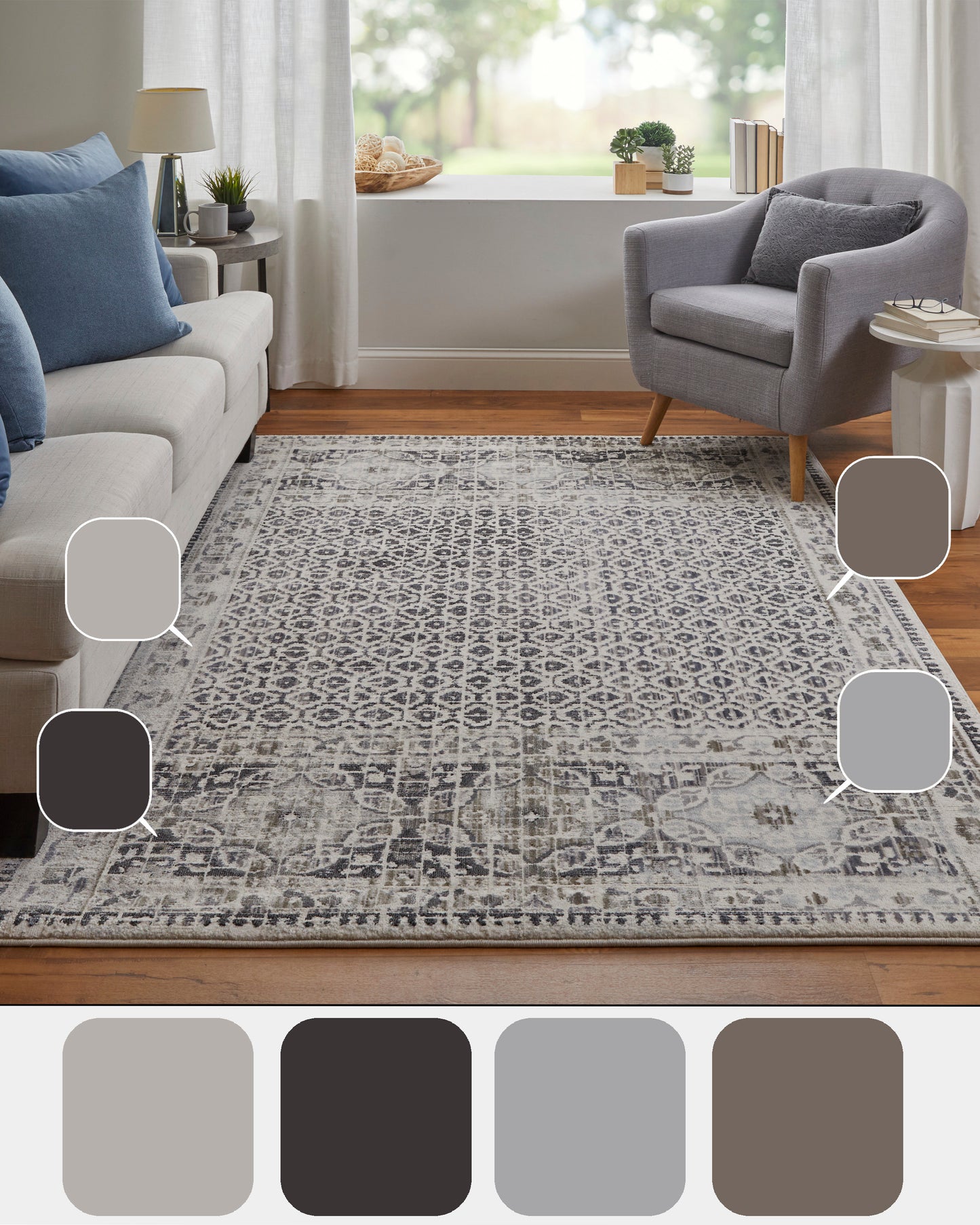 Kano Transitional/Bohemian & Eclectic/Casual Distressed/Bordered/Geometric Ivory/Taupe/Gray - Feizy Rug