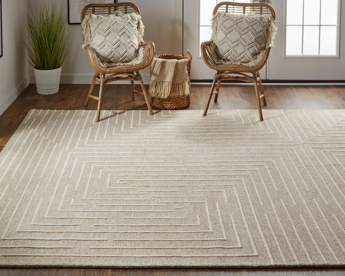 Fenner Transitional/Farmhouse/Casual Taupe/Ivory Accent Rug  Feizy Rugs Small Parcel,Feizy Rugs,Fenner,Taupe/Ivory,2' x 3',Accent Rug,Wool,Transitional/Farmhouse/Casual,India