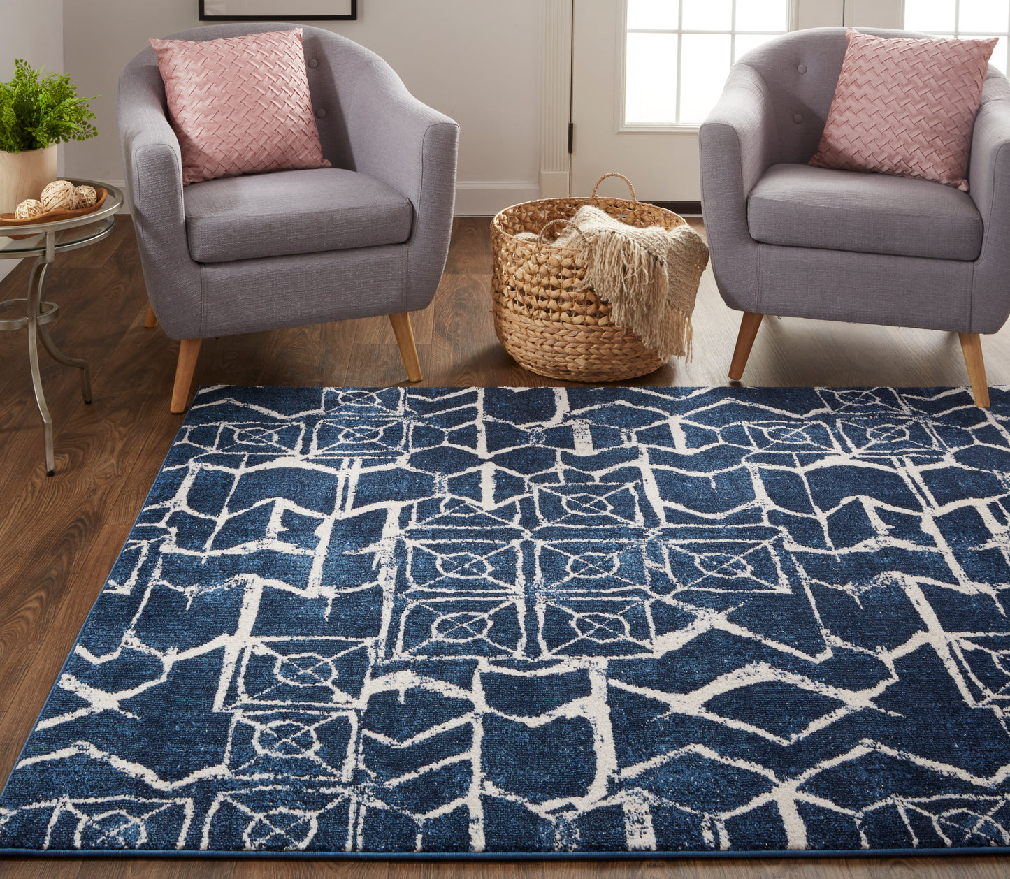 Remmy Transitional/Farmhouse Geometric Blue/Ivory - Feizy Rug