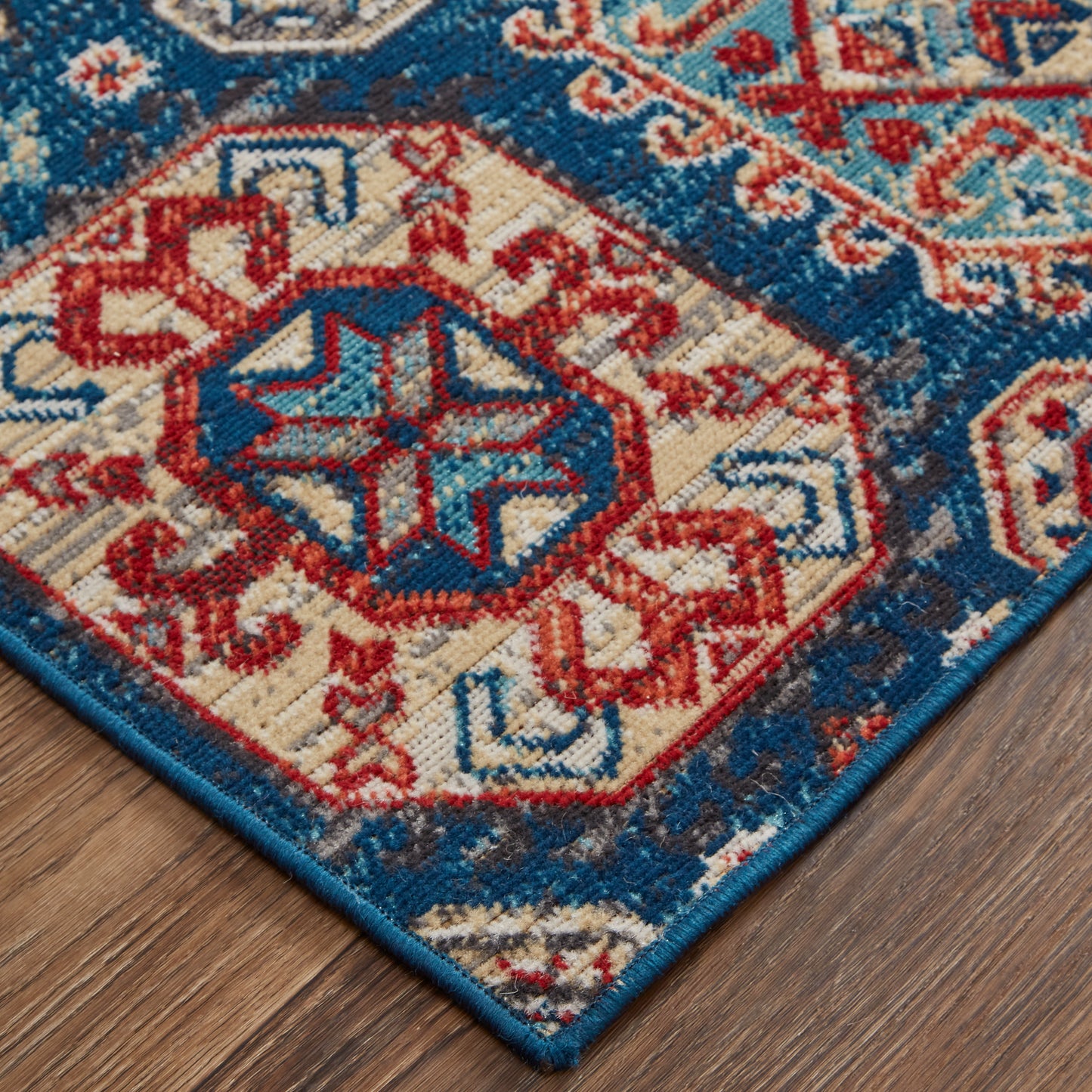 Nolan Transitional/Bohemian & Eclectic/Casual Patchwork/Floral & Botanical/Distressed Blue/Red/Tan - Feizy Rug