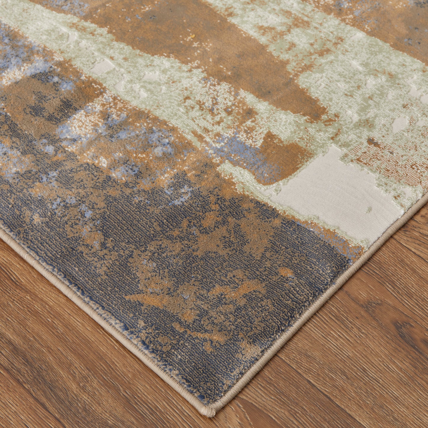 Clio Modern/Casual/Luxury & Glam Abstract/Distressed Brown/Blue/Ivory - Feizy Rug