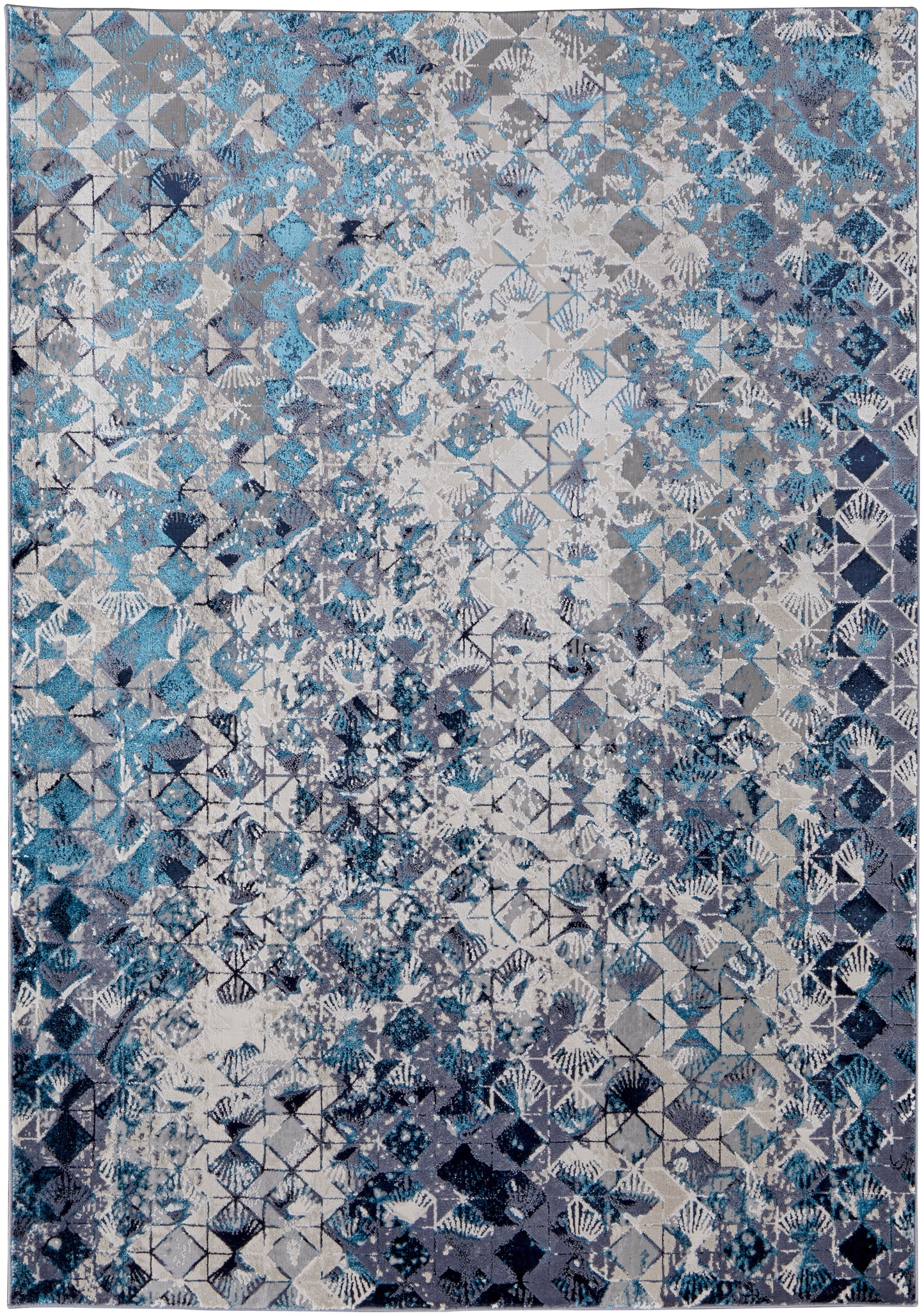 Indio Modern/Bohemian & Eclectic/Farmhouse Diamond/Geometric/Watercolor Blue/Ivory/Gray - Feizy Rug
