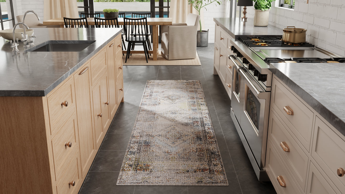 Melrose Transitional/Casual/Industrial Distressed/Medallion/Diamond Gray/Red/Blue - Feizy Rug