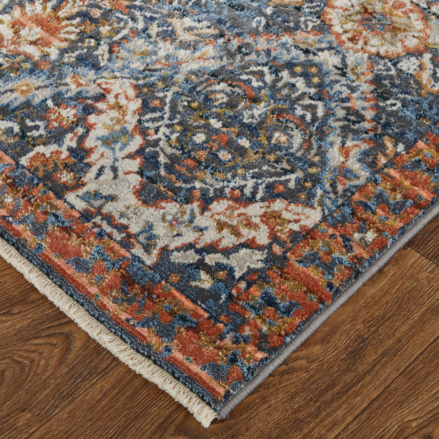 Kaia Transitional/Casual/Classic Blue/Orange/Ivory Accent Rug