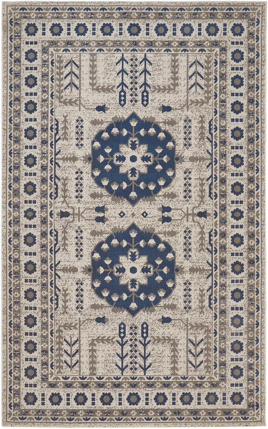 Foster Transitional/Classic/Bohemian & Eclectic Medallion/Bordered Blue/Gray/Ivory - Feizy Rug
