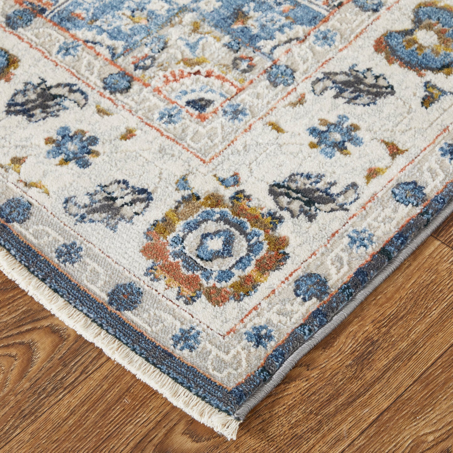 Kaia Transitional/Bohemian & Eclectic/Vintage Medallion/Persian/Bordered Ivory/Blue/Red - Feizy Rug