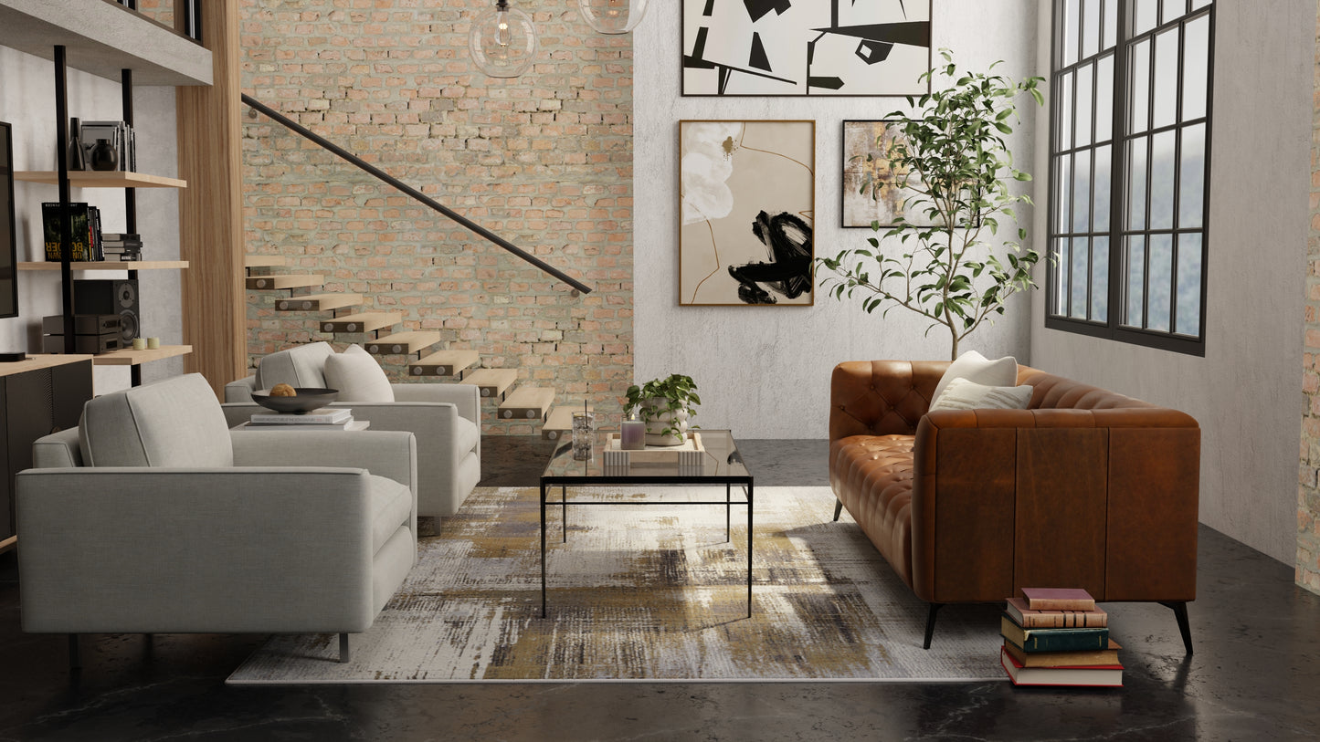 Mandana Modern/Bohemian & Eclectic/Industrial Abstract/Watercolor Brown/Ivory - Feizy Rug