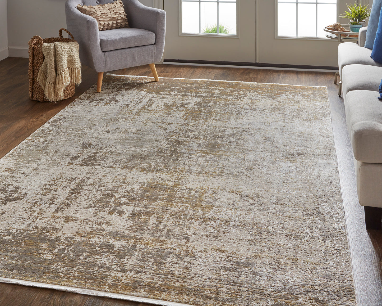 Cadiz Modern/Casual Taupe/Ivory/Gold Runner  Feizy Rugs Small Parcel,Feizy Rugs,Cadiz,Taupe/Ivory/Gold,3'1" x 10',Runner,Viscose/Acrylic,Modern/Casual,Turkey
