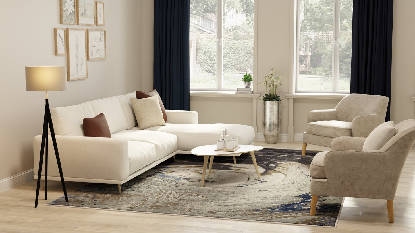 Mandana Modern/Bohemian & Eclectic Abstract/Watercolor Ivory/Taupe/Blue - Feizy Rug