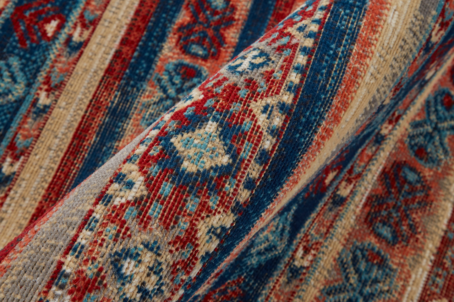 Nolan Transitional/Farmhouse/Casual Diamond/Stripes/Distressed Blue/Red/Ivory - Feizy Rug